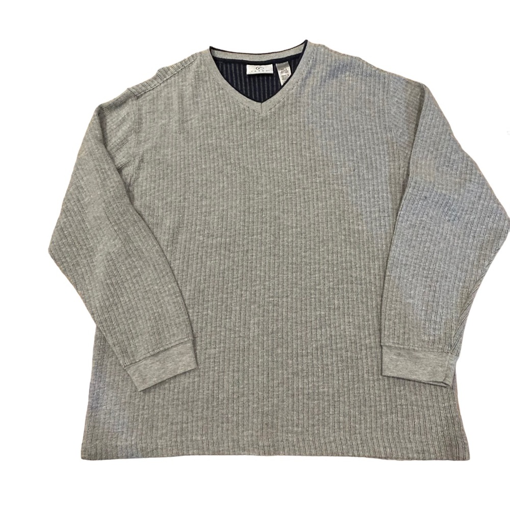 Farah Gray V-neck Cotton‎ Ribbed Sweater L